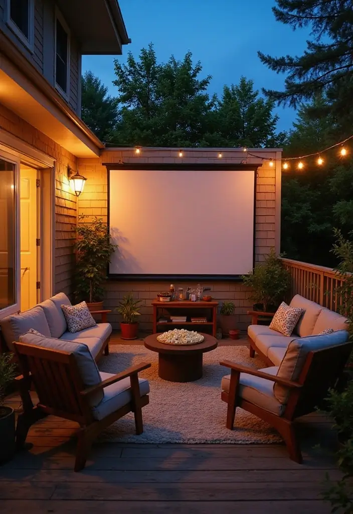 25 Apartment Balcony Inspirations That Feel Like an Outdoor Oasis - 17. Movie Night Balcony