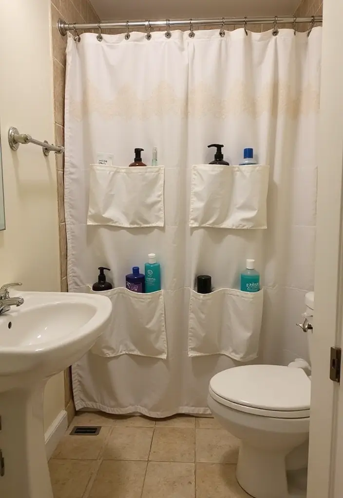 25 Small Space Bathroom Design Solutions That Impress 20 25 Small Space Bathroom Design Solutions That Impress - 20. Curtain as a Storage Solution
