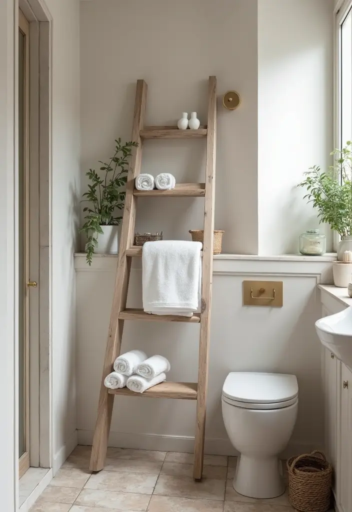 25 Small Space Bathroom Design Solutions That Impress 22 25 Small Space Bathroom Design Solutions That Impress - 22. Bathroom Ladder for Storage