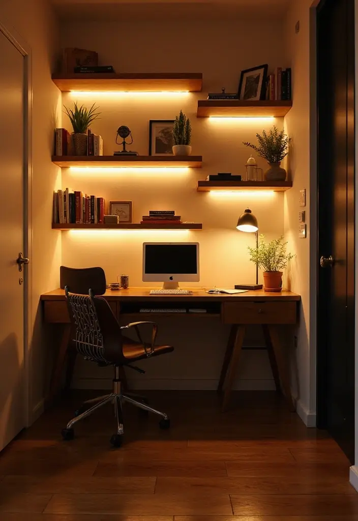 25 Small Space Office Ideas to Boost Focus and Style 20 25 Small Space Office Ideas to Boost Focus and Style - 20. Use of Lighting Strips