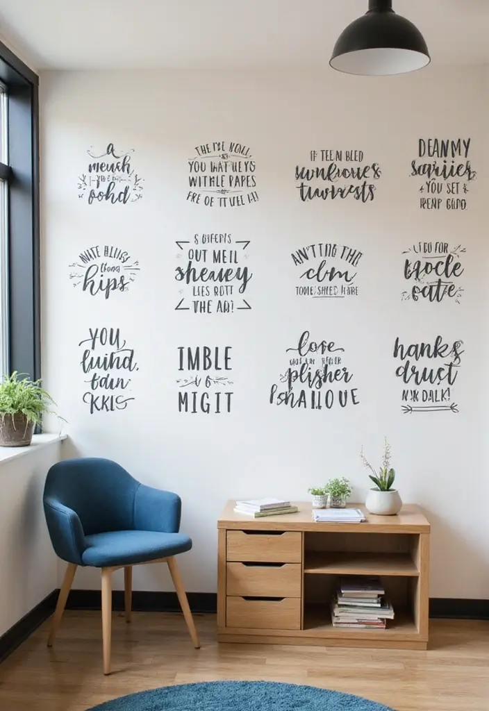 25 Small Space Office Ideas to Boost Focus and Style 22 25 Small Space Office Ideas to Boost Focus and Style - 22. Playful Wall Decals
