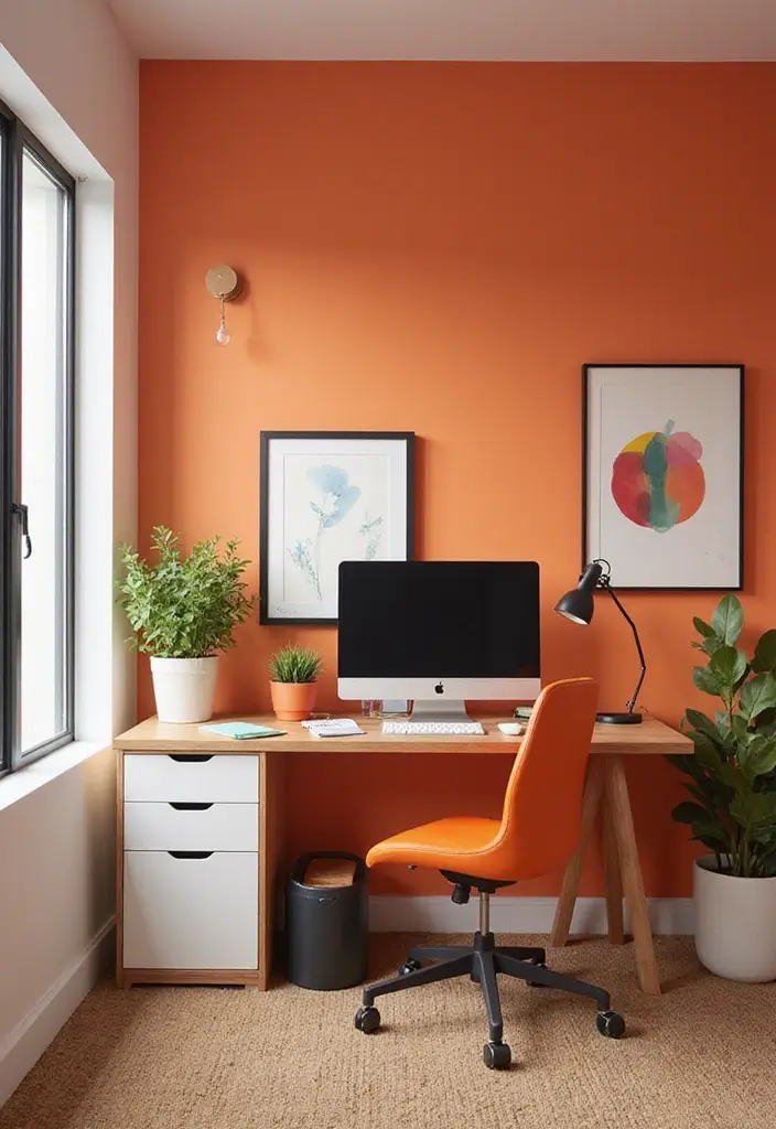25 Small Space Office Ideas to Boost Focus and Style 8 25 Small Space Office Ideas to Boost Focus and Style - 8. Pop of Color