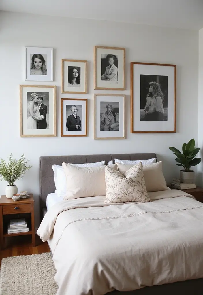 26 Apartment Bedroom Makeovers for a Cozy and Modern Vibe 14 26 Apartment Bedroom Makeovers for a Cozy and Modern Vibe - 14. Create a Gallery Wall