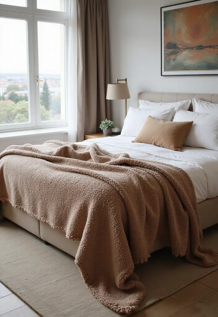 26 Apartment Bedroom Makeovers for a Cozy and Modern Vibe 16 26 Apartment Bedroom Makeovers for a Cozy and Modern Vibe - 16. Cozy Throw Blankets