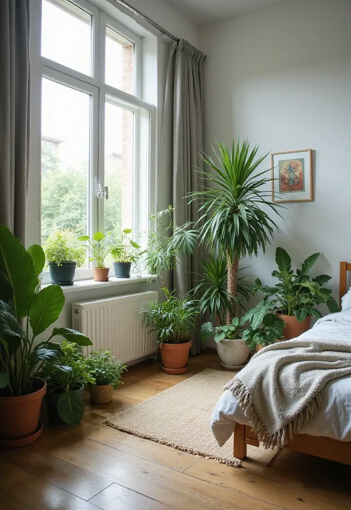 26 Apartment Bedroom Makeovers for a Cozy and Modern Vibe 17 26 Apartment Bedroom Makeovers for a Cozy and Modern Vibe - 17. Indoor Plants