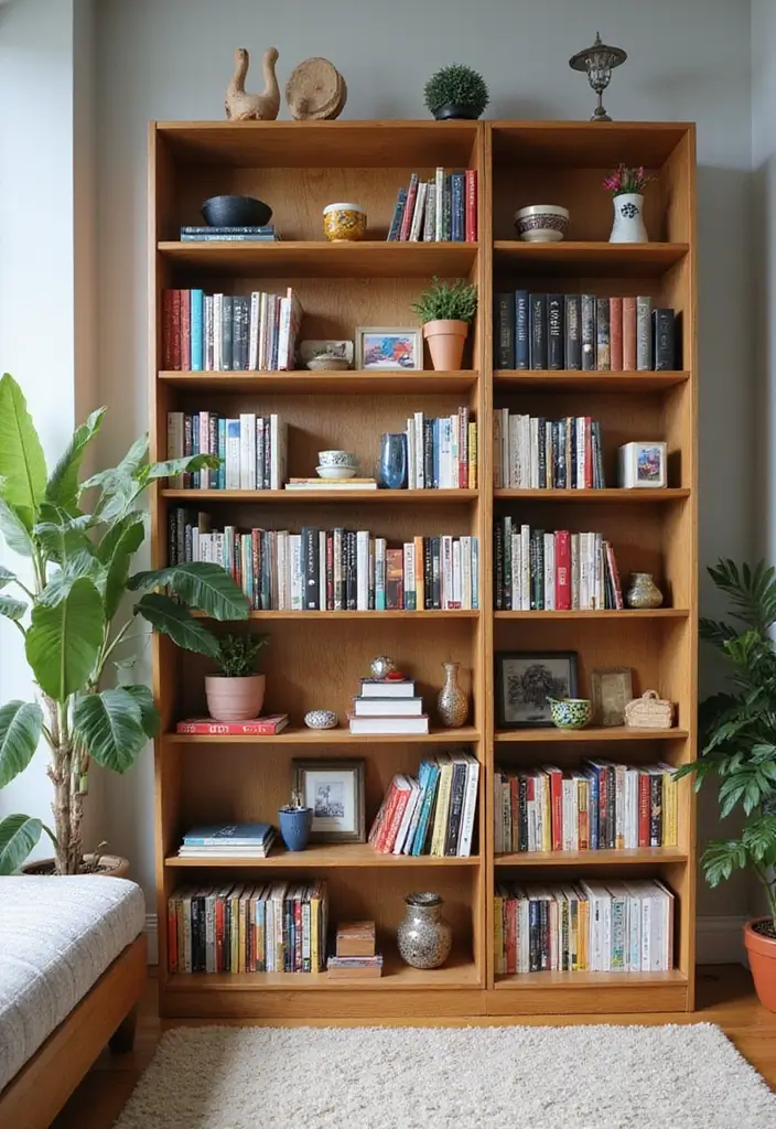 26 College Apartment Decor Ideas on a Budget 14. Color Coordinated Bookshelves