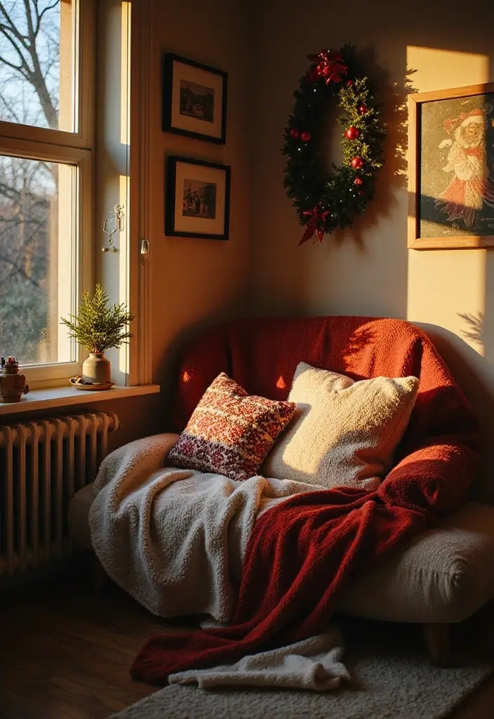 27 Apartment Christmas Decor Ideas That Spark Holiday Magic 12 27 Apartment Christmas Decor Ideas That Spark Holiday Magic - 12. Create a Cozy Reading Nook