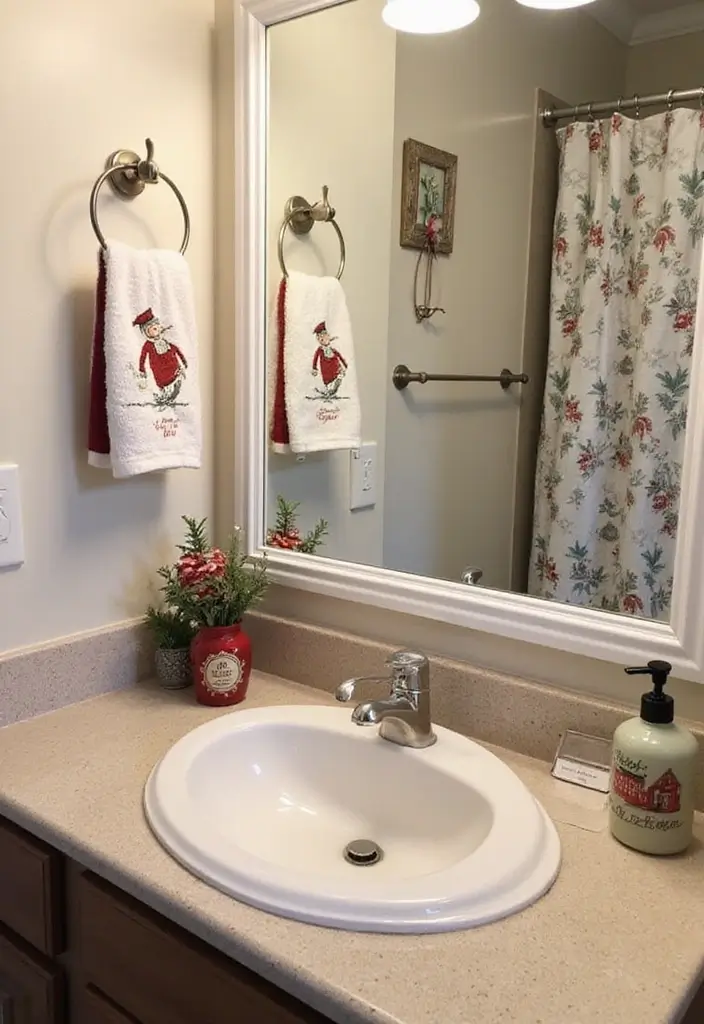 27 Apartment Christmas Decor Ideas That Spark Holiday Magic 18 27 Apartment Christmas Decor Ideas That Spark Holiday Magic - 18. Holiday-Themed Bath Decor