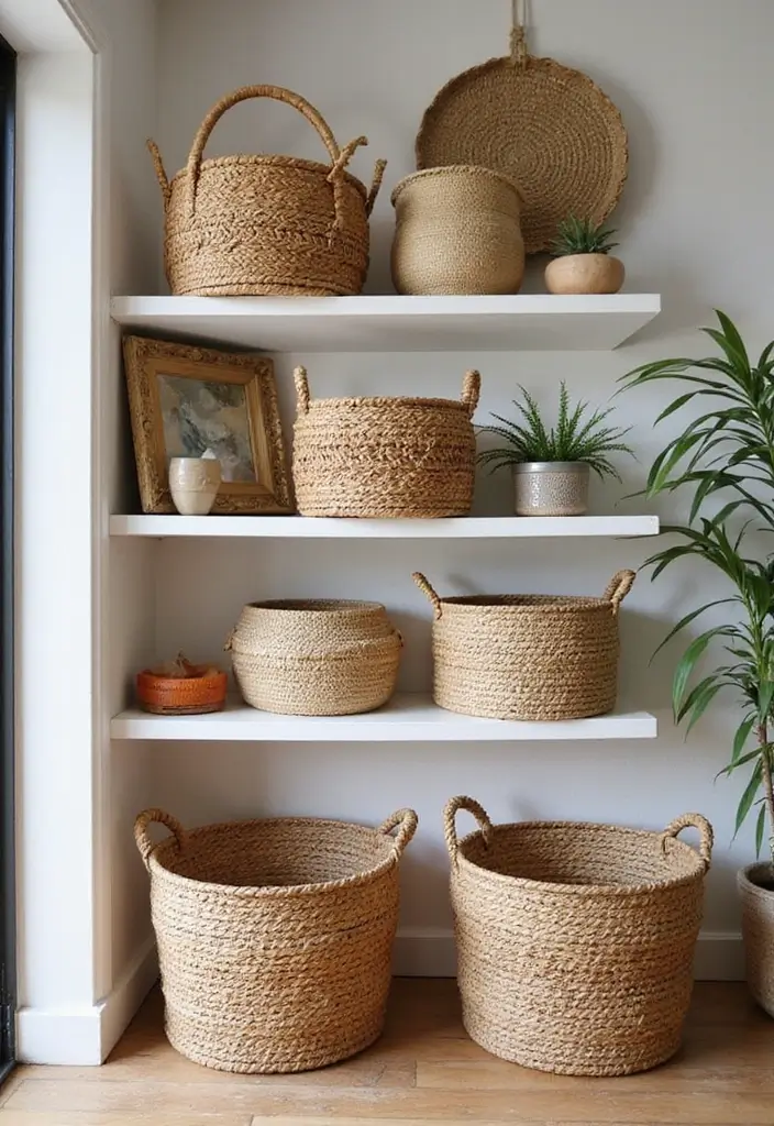 27 Apartment Decor Aesthetic Looks That Are Pinterest-Worthy - 21. Baskets as Decor