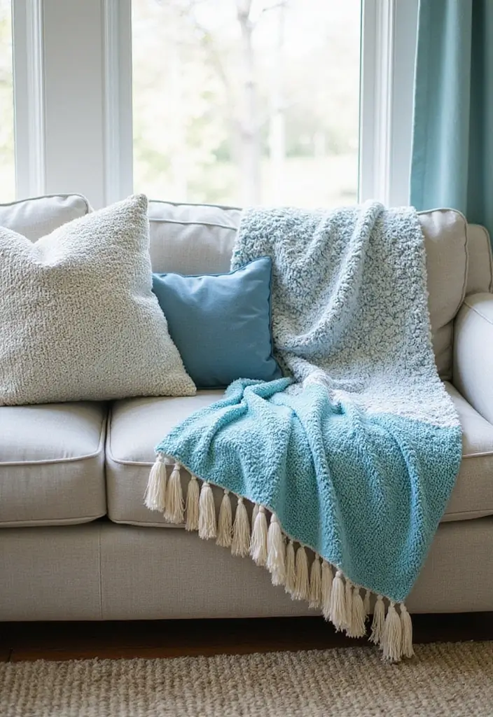 27 Beachy Apartment Ideas That Bring Coastal Vibes Home 11 27 Beachy Apartment Ideas That Bring Coastal Vibes Home - 11. Ocean-Inspired Throw Blankets