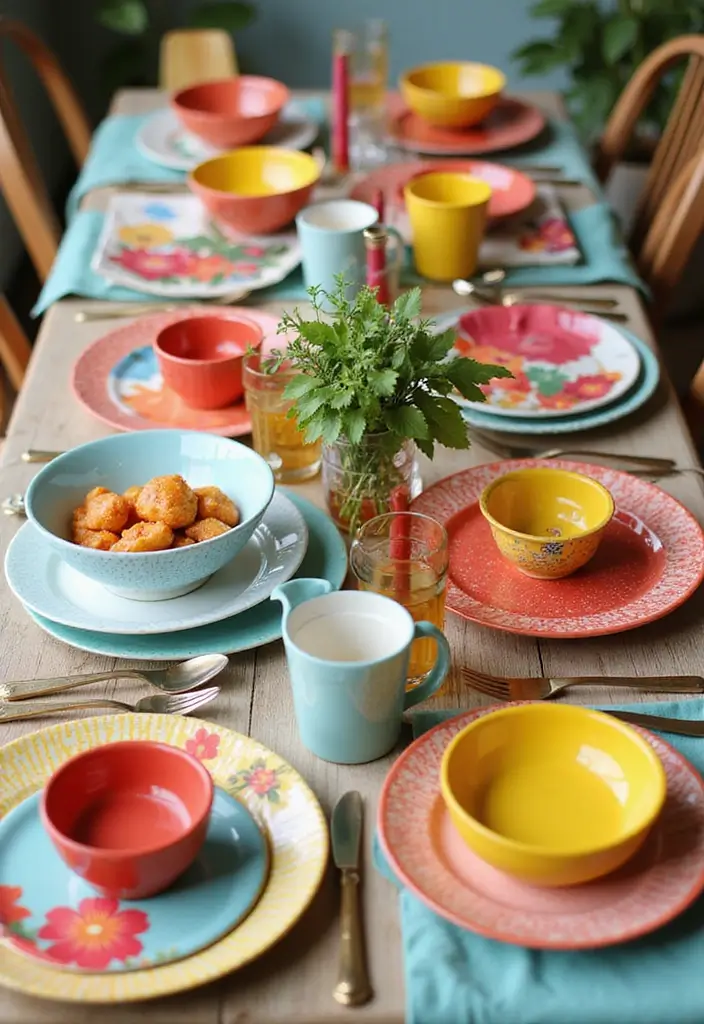 27 Cute Apartment Decor Ideas for a Playful Personal Touch 7 27 Cute Apartment Decor Ideas for a Playful Personal Touch - 7. Vibrant Tableware