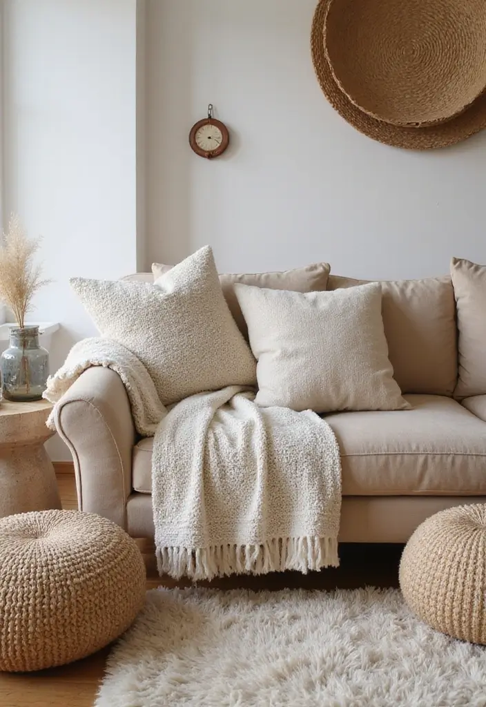27 Living Room Ideas Apartment Spaces That Look Bigger and Brighter - 12. Layer Textures