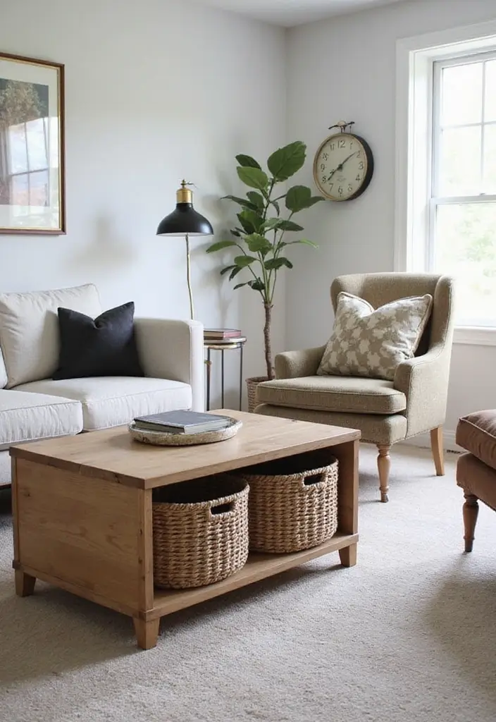 27 Living Room Ideas Apartment Spaces That Look Bigger and Brighter - 22. Use Smart Storage Solutions