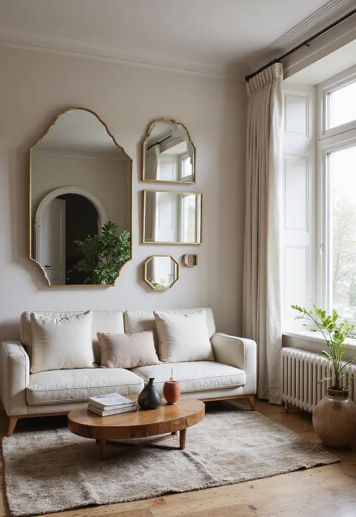 27 Living Room Ideas Apartment Spaces That Look Bigger and Brighter - 5. Incorporate Mirrors Wisely