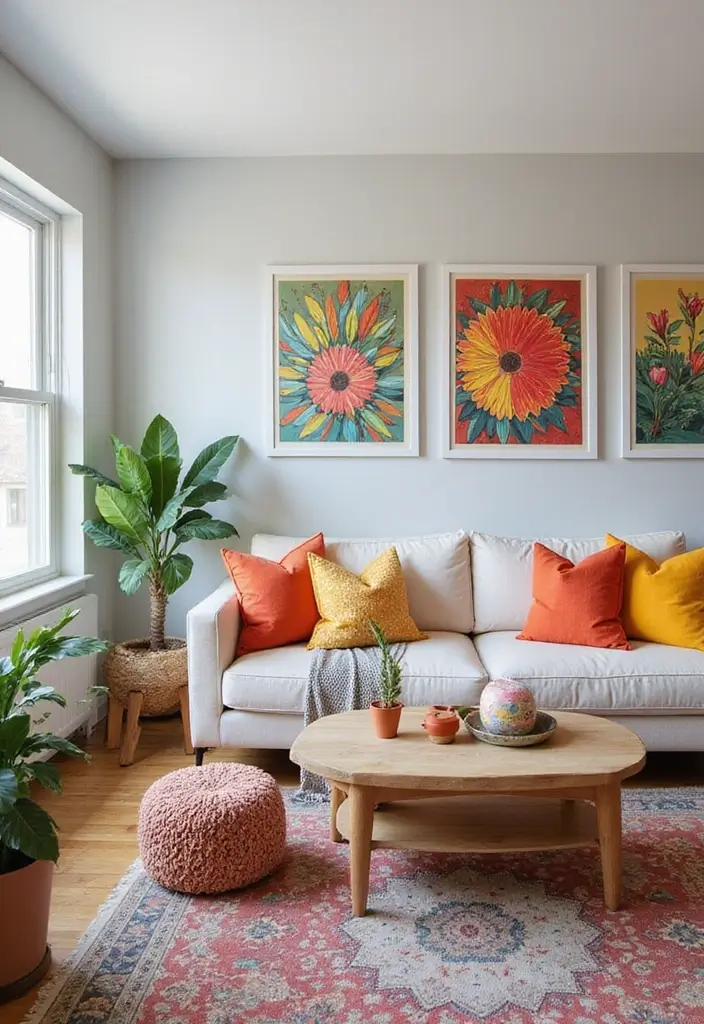 27 Living Room Ideas Apartment Spaces That Look Bigger and Brighter - 9. Incorporate Bright Decor Accents
