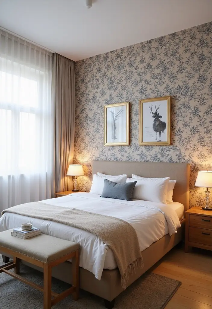 27 Small Space Bedroom Ideas That Feel Bigger Than They Are 26 27 Small Space Bedroom Ideas That Feel Bigger Than They Are - 26. Create a Feature Wall with Wallpaper