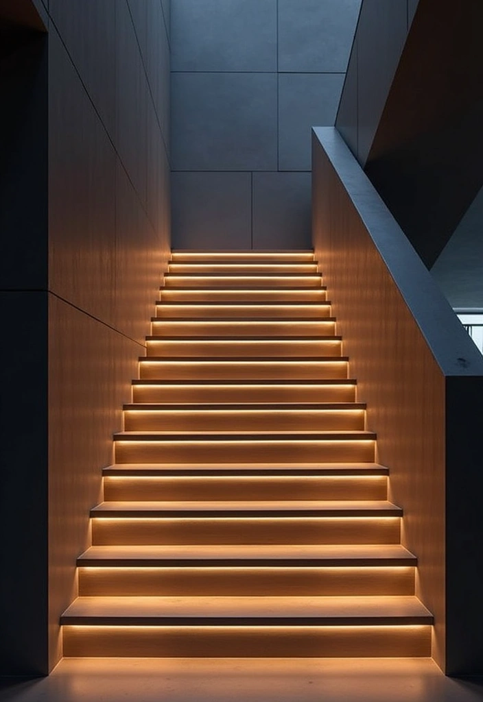 27 Small Space Staircase Designs That Save Room Creatively 14 27 Small Space Staircase Designs That Save Room Creatively - 14. Staircase with Integrated Lighting