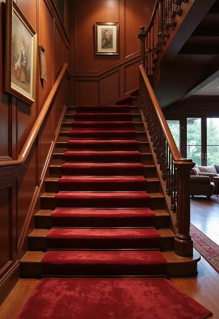 27 Small Space Staircase Designs That Save Room Creatively 25 27 Small Space Staircase Designs That Save Room Creatively - 25. Luxurious Velvet Carpeted Stairs
