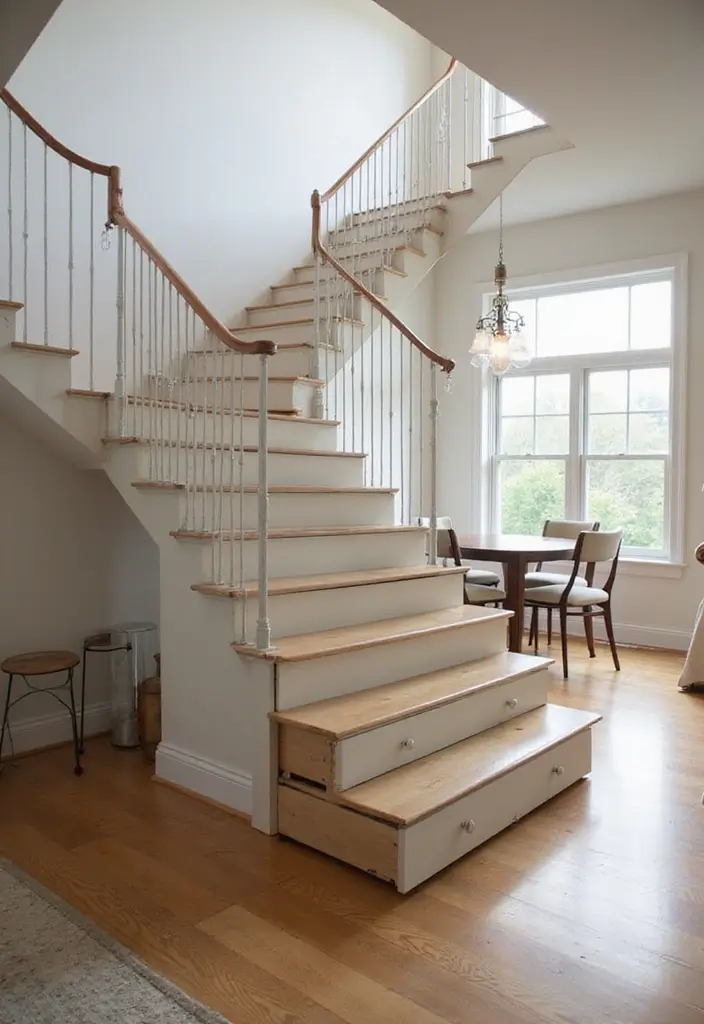 27 Small Space Staircase Designs That Save Room Creatively 26 27 Small Space Staircase Designs That Save Room Creatively - 26. Dual-Purpose Stairs with Drawer Features