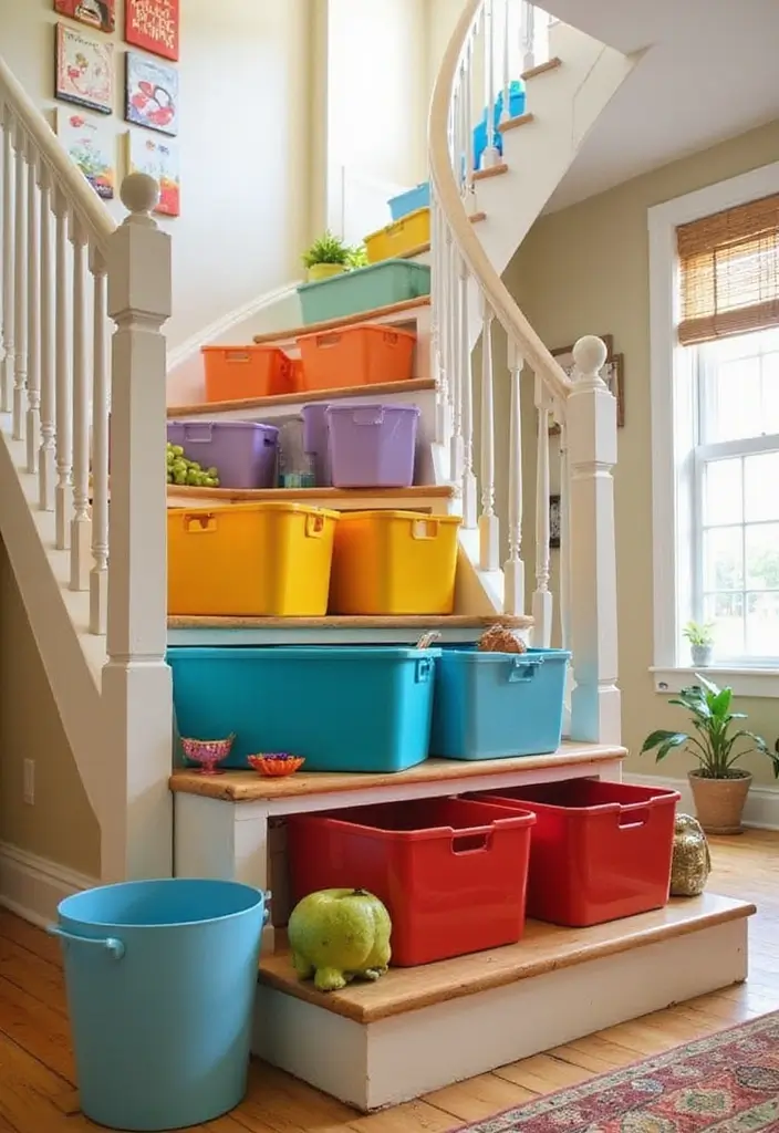 27 Small Space Staircase Designs That Save Room Creatively 4 27 Small Space Staircase Designs That Save Room Creatively - 4. Multi-Level Stairs with Storage Bins