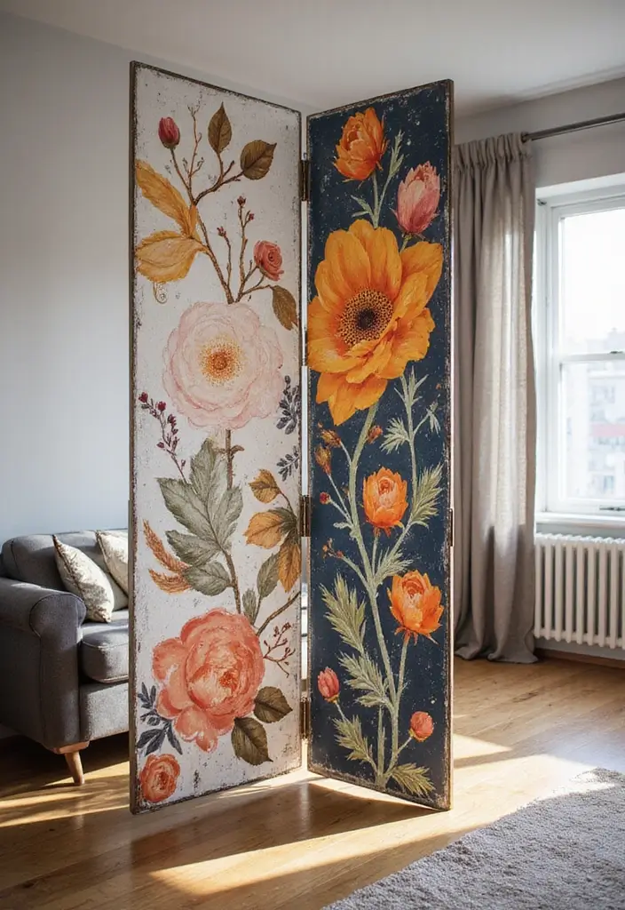 27 Studio Apartment Divider Hacks That Add Privacy in Style 25 27 Studio Apartment Divider Hacks That Add Privacy in Style - 25. Use a Privacy Screen with Art