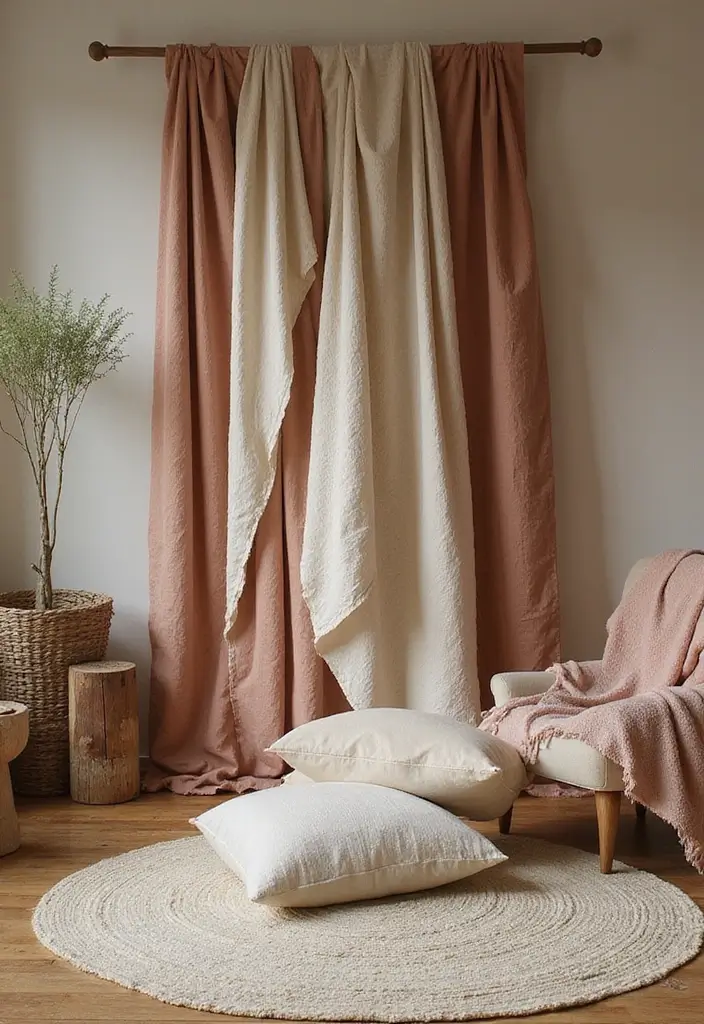 27 Studio Apartment Divider Hacks That Add Privacy in Style 26 27 Studio Apartment Divider Hacks That Add Privacy in Style - 26. Layered Textiles for Comfort and Style