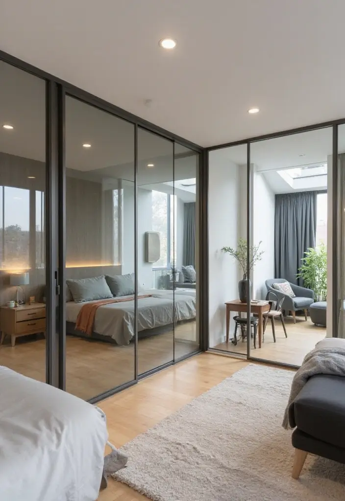 27 Studio Apartment Divider Hacks That Add Privacy in Style 9 27 Studio Apartment Divider Hacks That Add Privacy in Style - 9. Glass Partitions