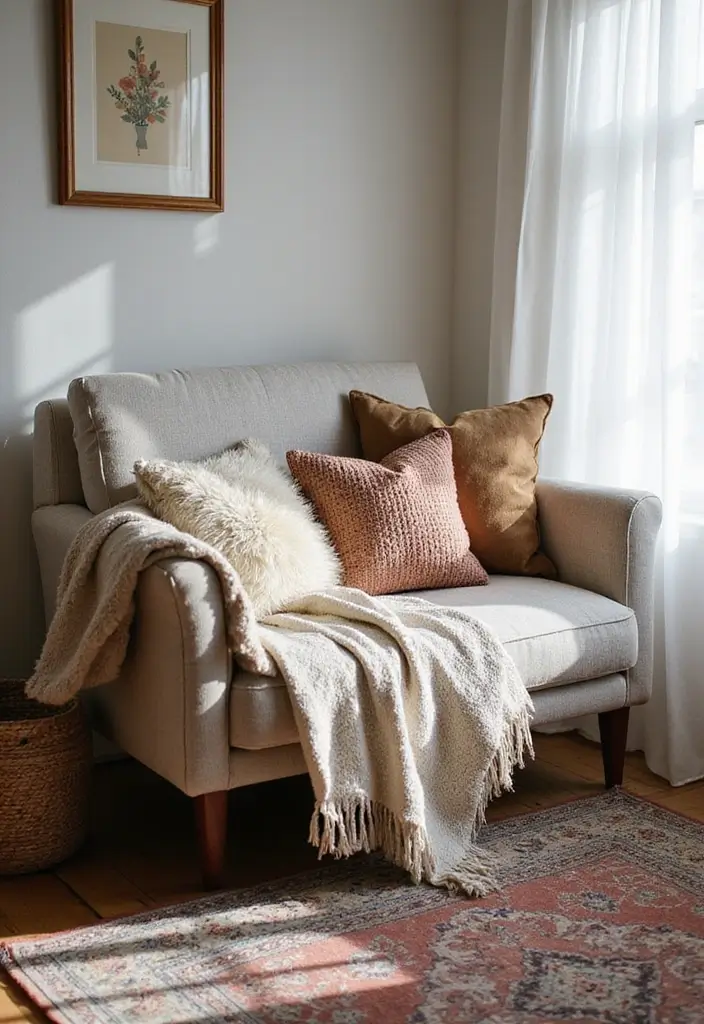 28 Small Cozy Apartment Designs That Feel Warm and Inviting 2 28 Small Cozy Apartment Designs That Feel Warm and Inviting - 2. Layered Textiles