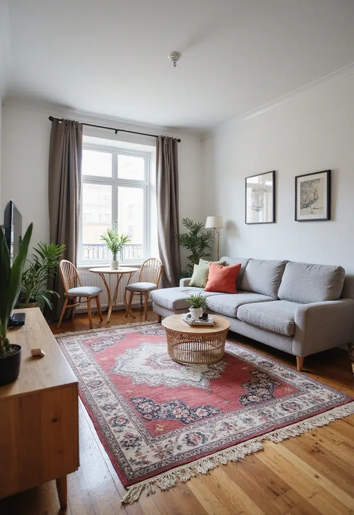 28 Small Living Space Ideas for a Sleek Clutter-Free Home 9 28 Small Living Space Ideas for a Sleek Clutter-Free Home - 9. Create Zones with Rugs