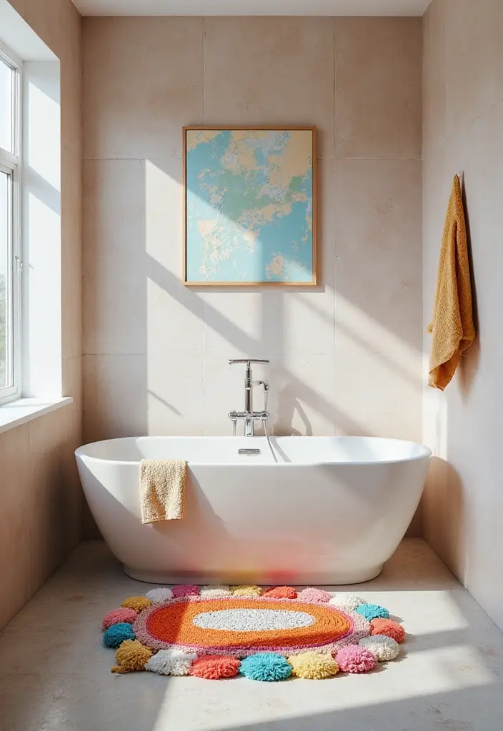 29 Bathroom Decor Ideas Apartment Renters Will Love - 6. Colorful Bath Mats