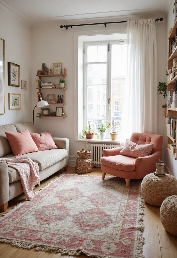 29 Girly Apartment Decor Ideas for a Pretty Feminine Look 13. Stylish Rugs to Define Spaces