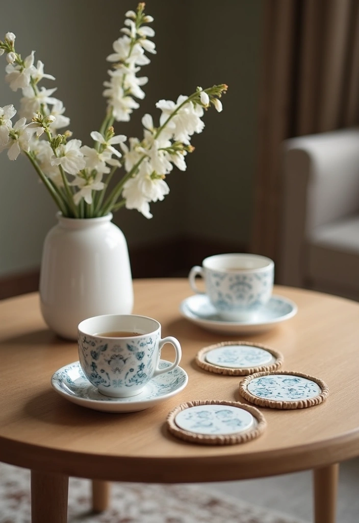 29 Girly Apartment Decor Ideas for a Pretty Feminine Look 27. Stylish Coasters for Functional Decor