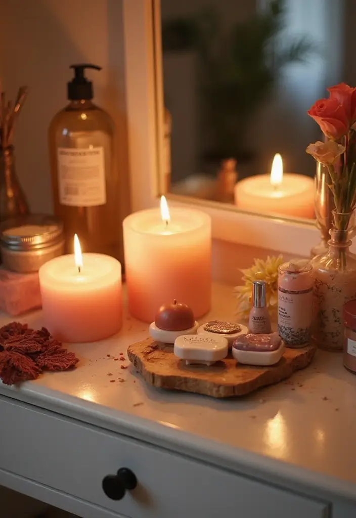 29 Small Space Makeup Vanity Hacks for Tiny Apartments 24 29 Small Space Makeup Vanity Hacks for Tiny Apartments - 24. Beauty Candles for Aesthetics