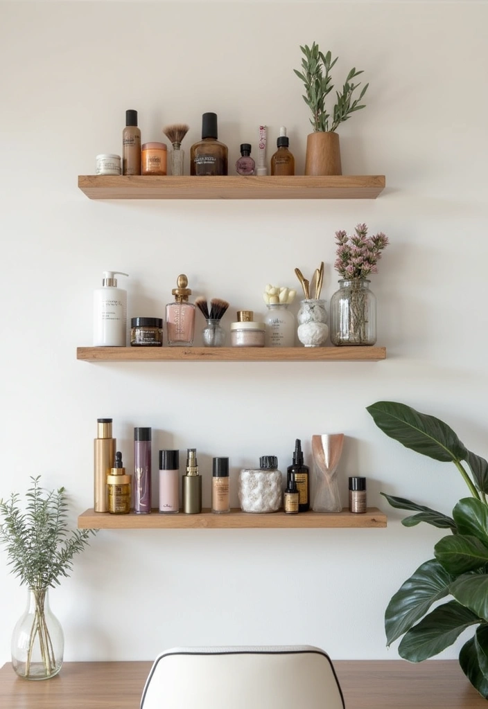 29 Small Space Makeup Vanity Hacks for Tiny Apartments 5 29 Small Space Makeup Vanity Hacks for Tiny Apartments - 5. Floating Shelves