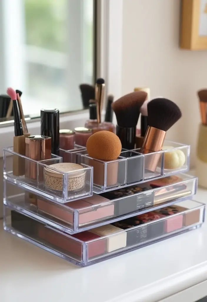 29 Small Space Makeup Vanity Hacks for Tiny Apartments 8 29 Small Space Makeup Vanity Hacks for Tiny Apartments - 8. Stackable Organizers