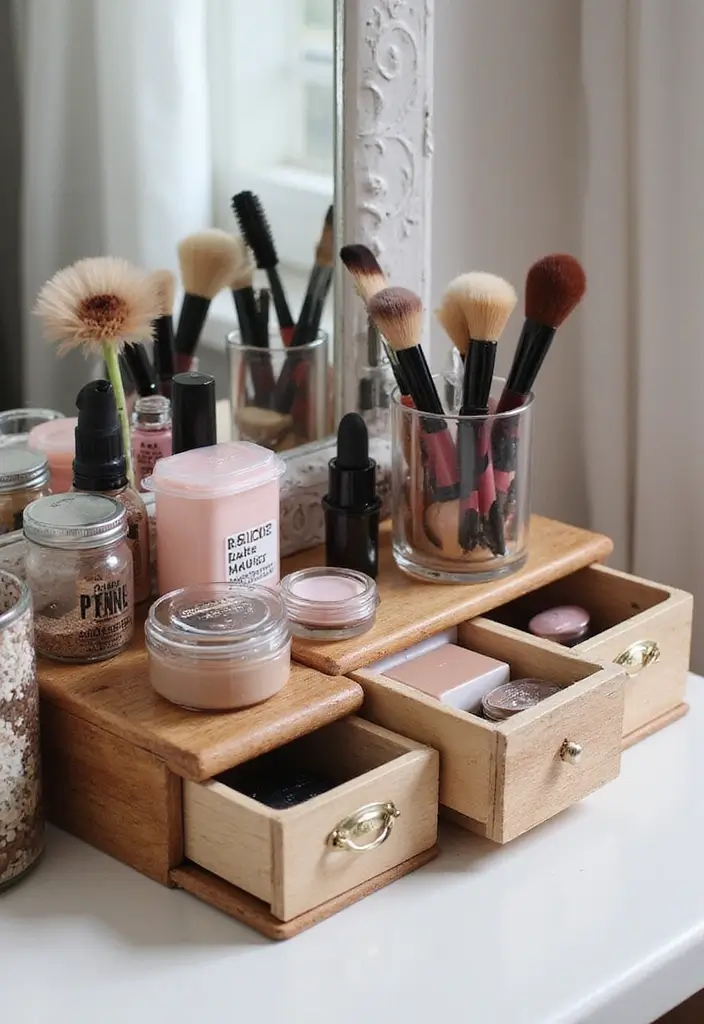 29 Small Space Makeup Vanity Hacks for Tiny Apartments 9 29 Small Space Makeup Vanity Hacks for Tiny Apartments - 9. Repurposed Items
