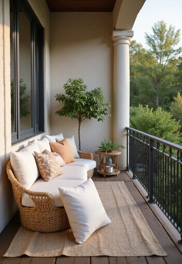 30+ Apartment Balcony Decorating Ideas for Outdoor Charm 26 30+ Apartment Balcony Decorating Ideas for Outdoor Charm - 26. Soft Textile Accents