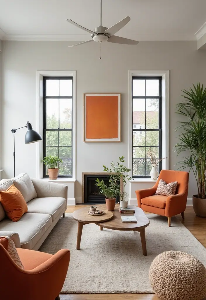 30 Apartment Designs That Feel Modern Sleek and Affordable - 18. Neutral Decor with Pops of Color