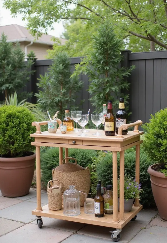 30 Apartment Patio Ideas to Create a Relaxing Outdoor Escape 19 30 Apartment Patio Ideas to Create a Relaxing Outdoor Escape - 19. DIY Outdoor Bar Cart