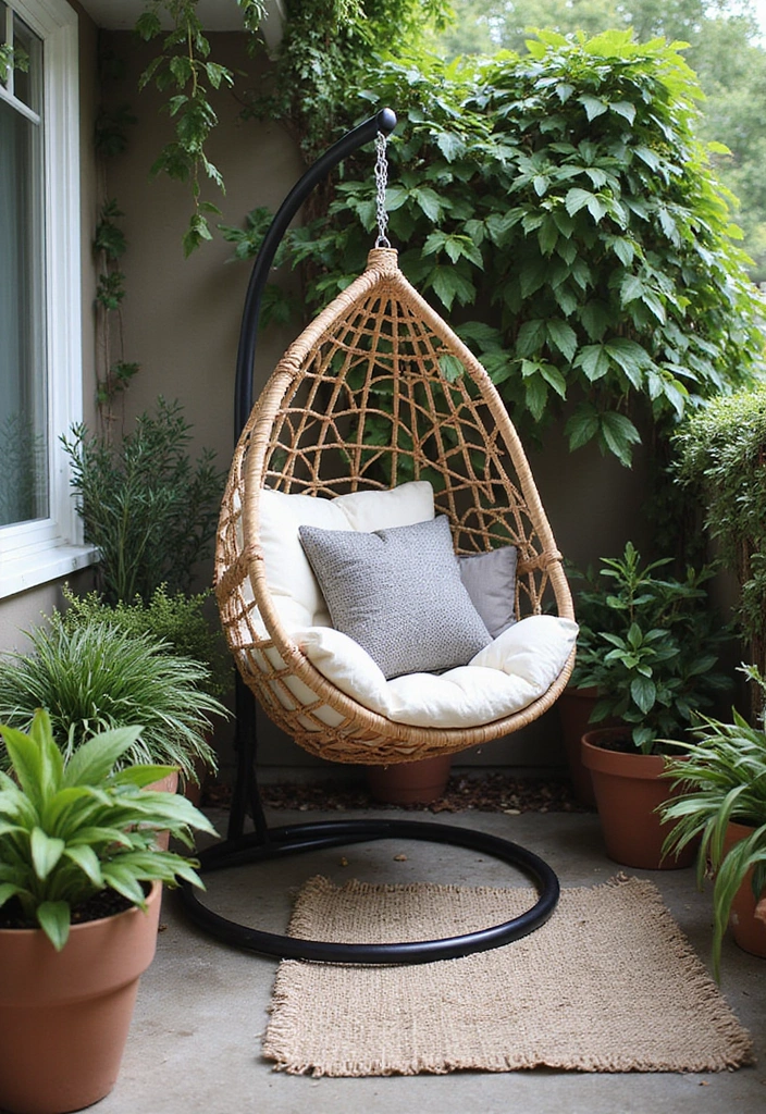 30 Apartment Patio Ideas to Create a Relaxing Outdoor Escape 24 30 Apartment Patio Ideas to Create a Relaxing Outdoor Escape - 24. Hanging Chairs for a Unique Touch