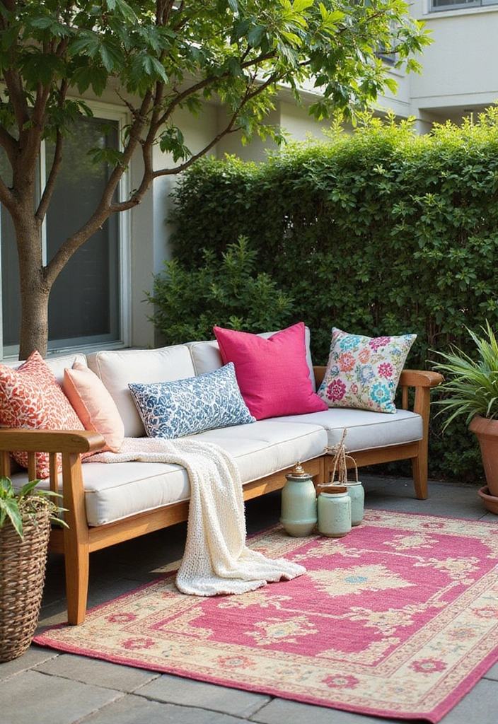30 Apartment Patio Ideas to Create a Relaxing Outdoor Escape 3 30 Apartment Patio Ideas to Create a Relaxing Outdoor Escape - 3. Layered Textiles for Comfort