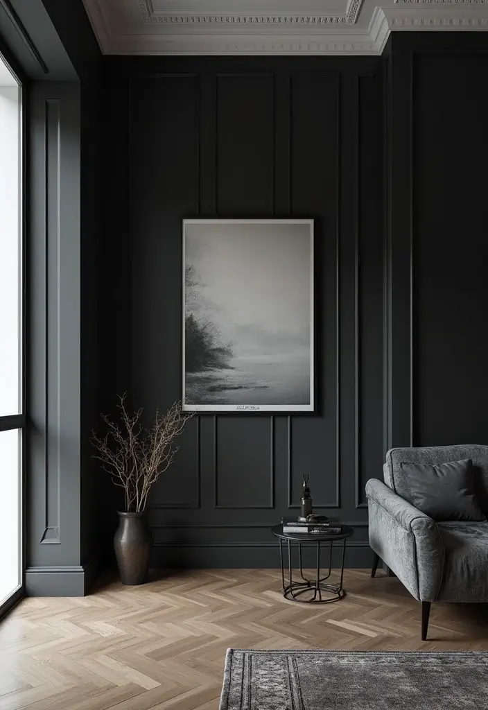30 Gothic Apartment Decor Inspirations That Feel Dark & Chic 1 30 Gothic Apartment Decor Inspirations That Feel Dark & Chic - 1. Deep Ebony Walls
