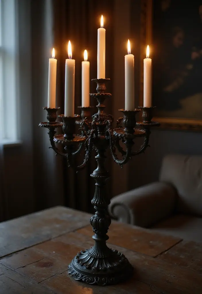 30 Gothic Apartment Decor Inspirations That Feel Dark & Chic 2 30 Gothic Apartment Decor Inspirations That Feel Dark & Chic - 2. Vintage Candelabras