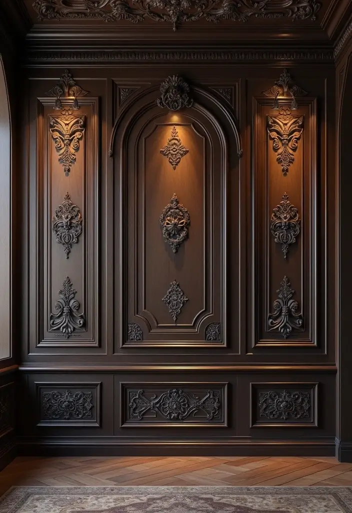 30 Gothic Apartment Decor Inspirations That Feel Dark & Chic 20 30 Gothic Apartment Decor Inspirations That Feel Dark & Chic - 20. Decorative Wall Panels