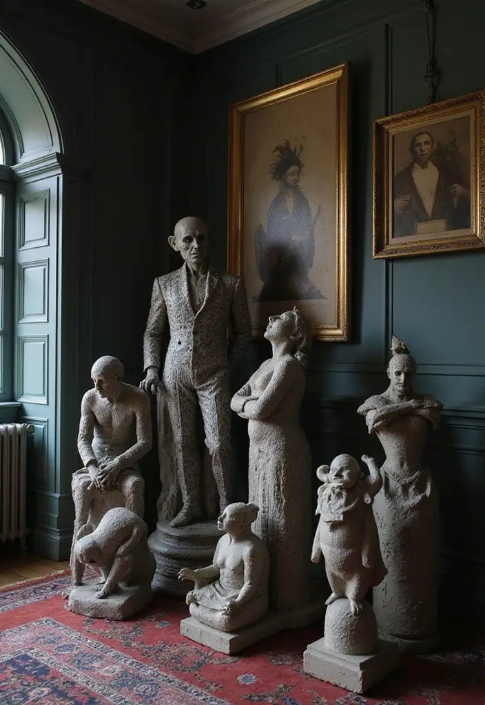 30 Gothic Apartment Decor Inspirations That Feel Dark & Chic 21 30 Gothic Apartment Decor Inspirations That Feel Dark & Chic - 21. Enigmatic Sculptures