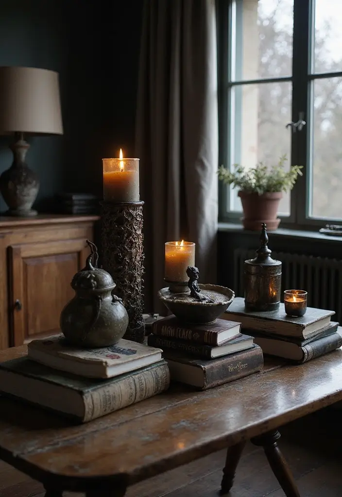 30 Gothic Apartment Decor Inspirations That Feel Dark & Chic 23 30 Gothic Apartment Decor Inspirations That Feel Dark & Chic - 23. Layered Decorative Items