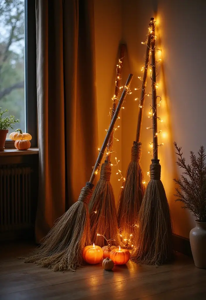 30 Halloween Apartment Decor Ideas That Are Scary-Cute 16 30 Halloween Apartment Decor Ideas That Are Scary-Cute - 16. Charming Witch’s Broomsticks