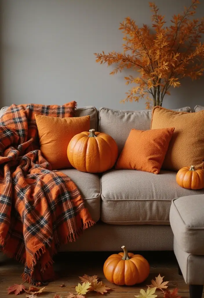 30 Halloween Apartment Decor Ideas That Are Scary-Cute 2 30 Halloween Apartment Decor Ideas That Are Scary-Cute - 2. Pumpkin Pillows