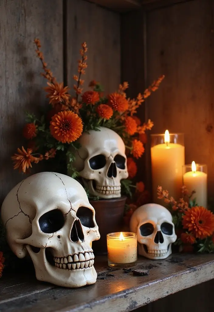 30 Halloween Apartment Decor Ideas That Are Scary-Cute 24 30 Halloween Apartment Decor Ideas That Are Scary-Cute - 24. Stylish Skull Decor