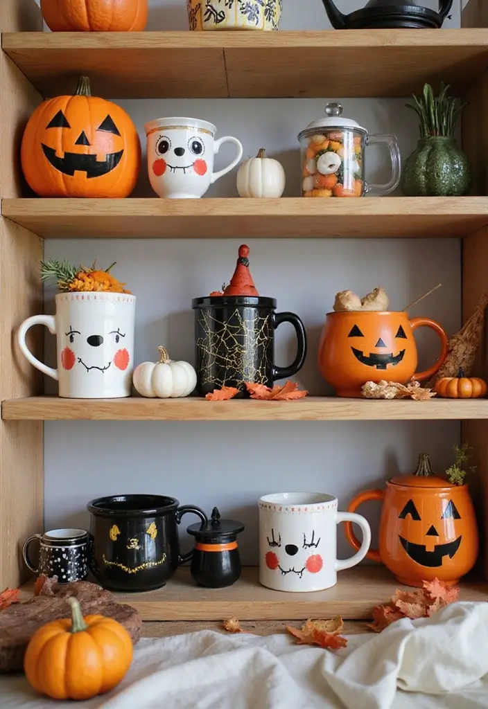 30 Halloween Apartment Decor Ideas That Are Scary-Cute 28 30 Halloween Apartment Decor Ideas That Are Scary-Cute - 28. Cute Halloween-Themed Mugs